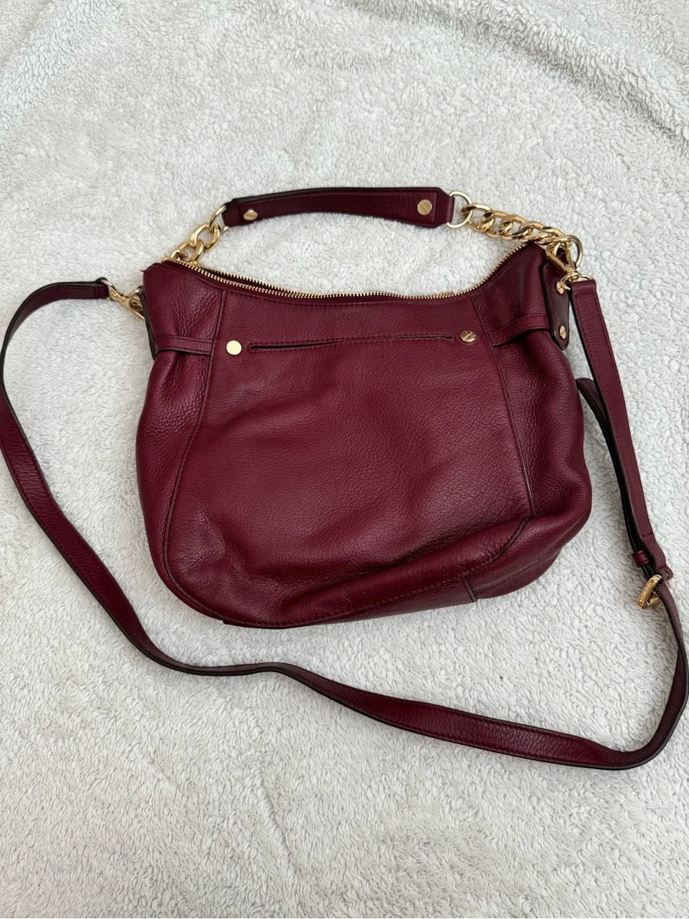 Michael Kors Burgundy Leather Hobo with Gold Chain Strap